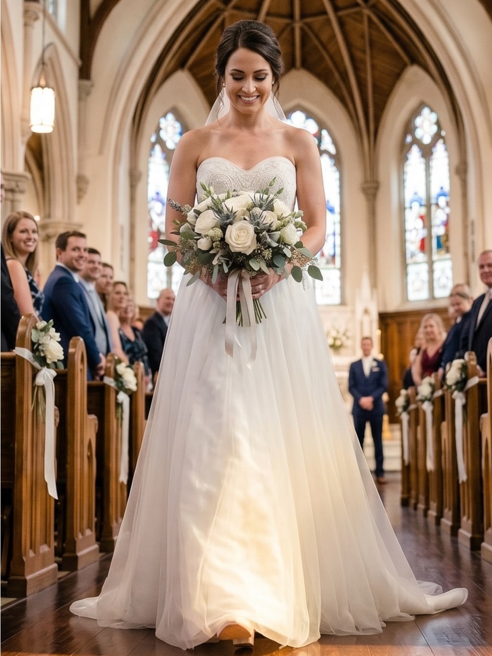 Stunning David's Bridal Cream Bridal Gown - All Rise Here Comes The Bride!